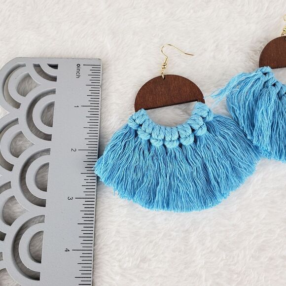 Wood and Tassel Earrings - Picture 5 of 5